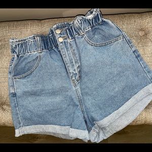 Paper bag high-rise jean shorts